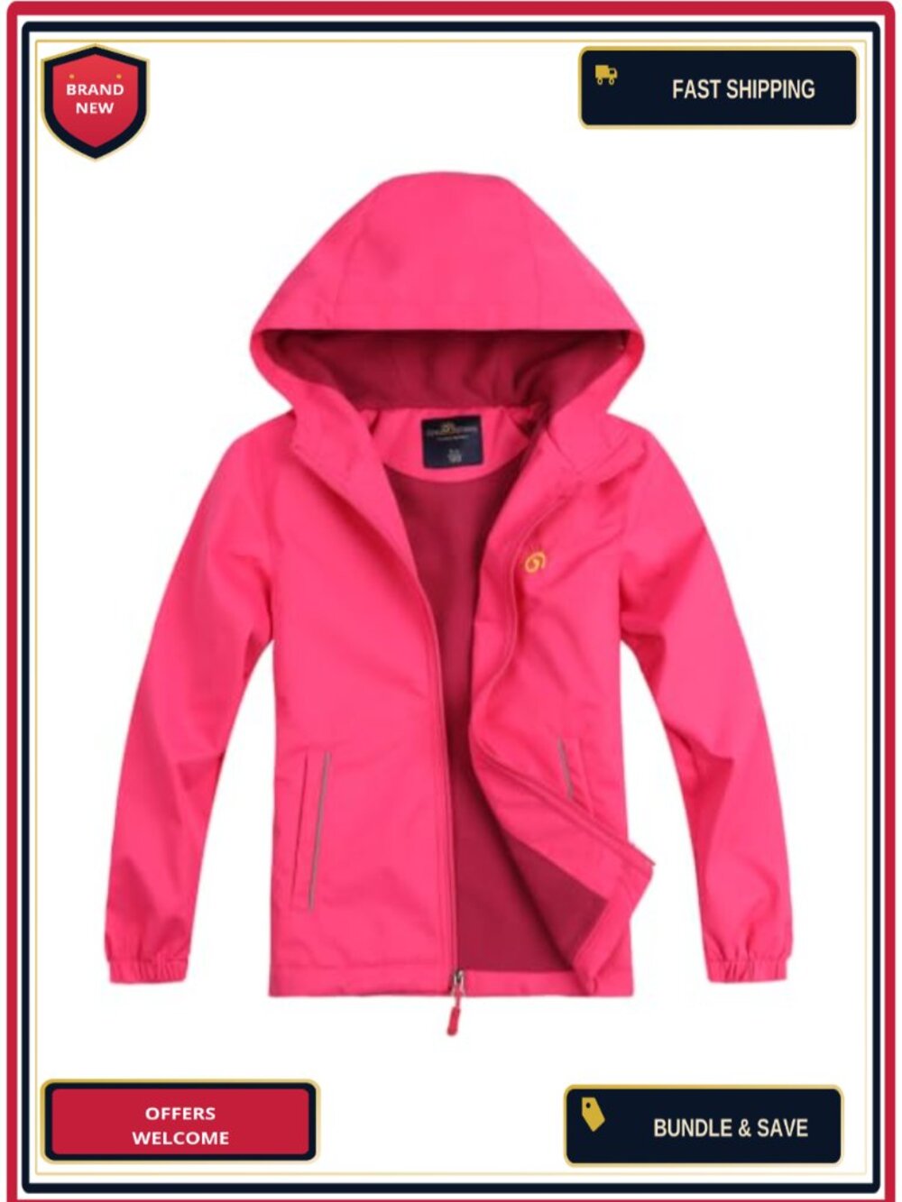 Kids Waterproof Rain Jacket Fleece Lined Hooded Windbreaker Boys Girls